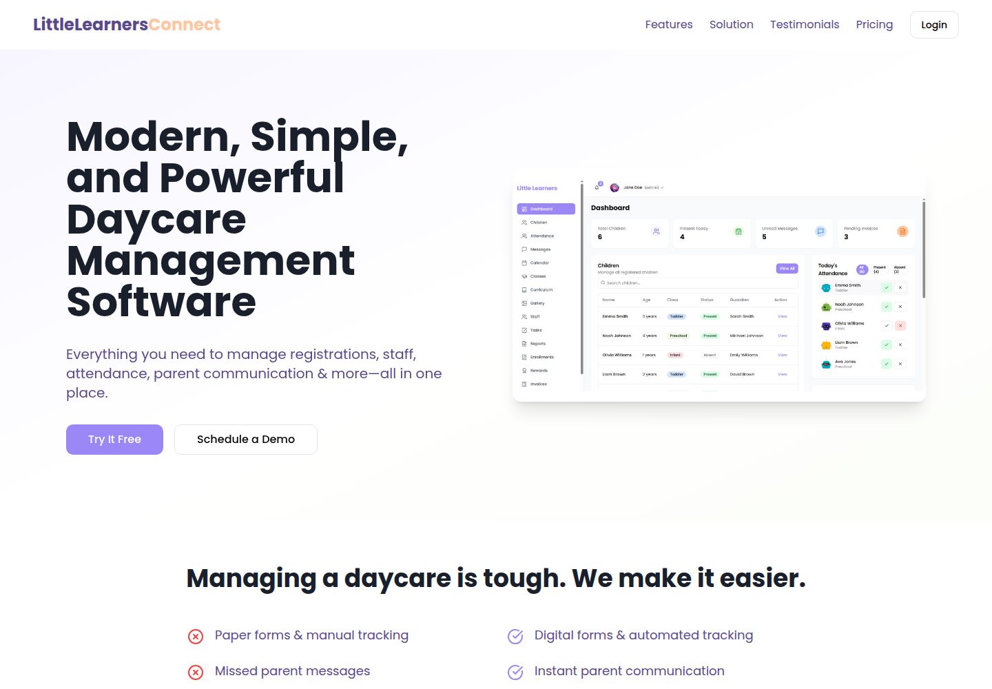 LittleLearnersConnect public website screenshot