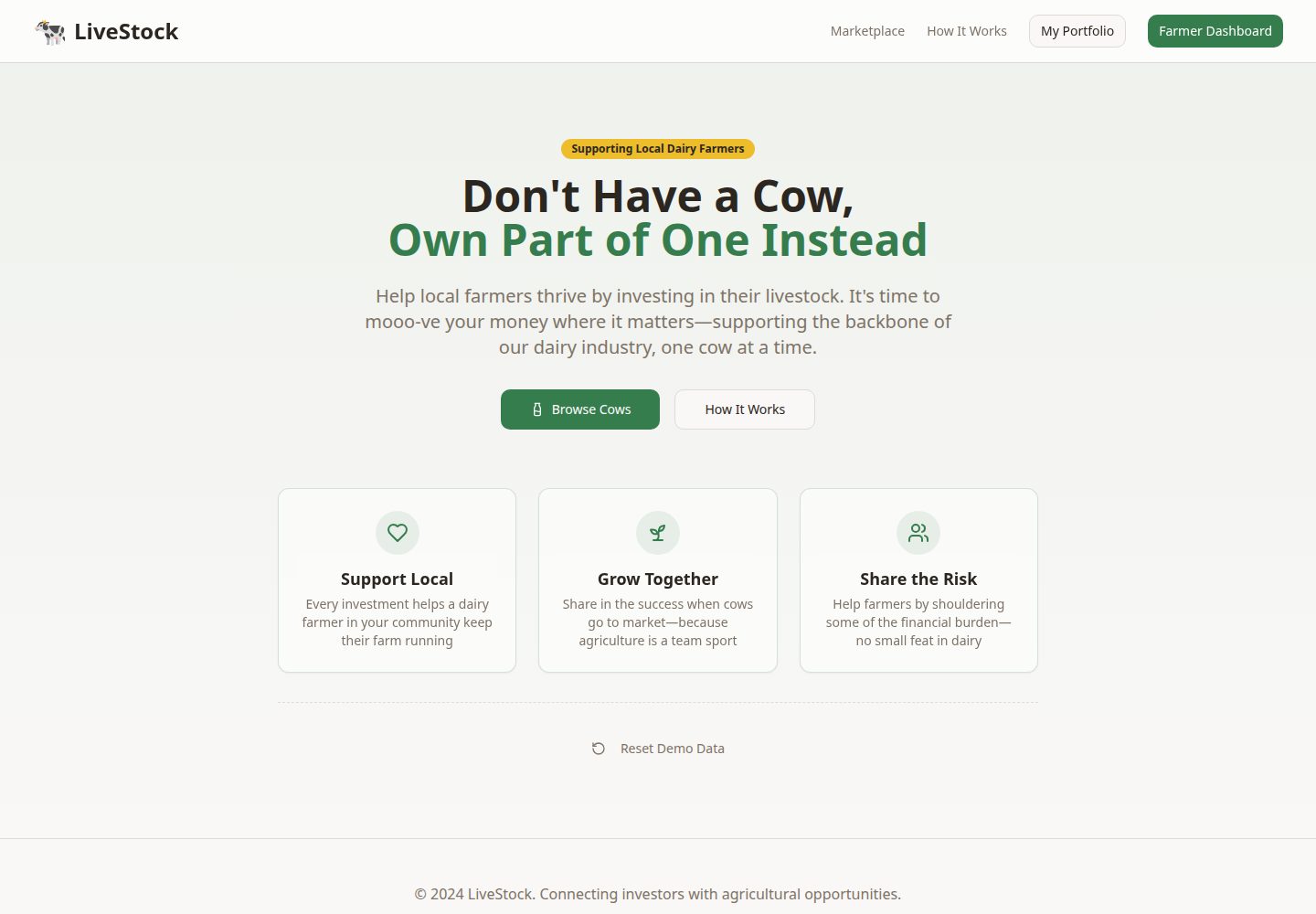LiveStock public website screenshot