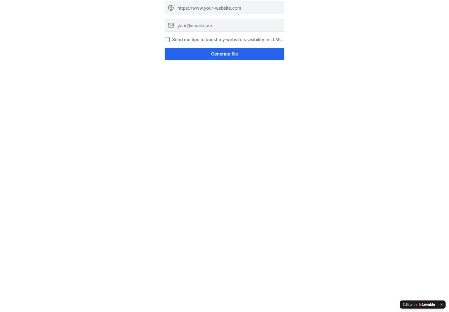 LLMs.txt Generator public website screenshot