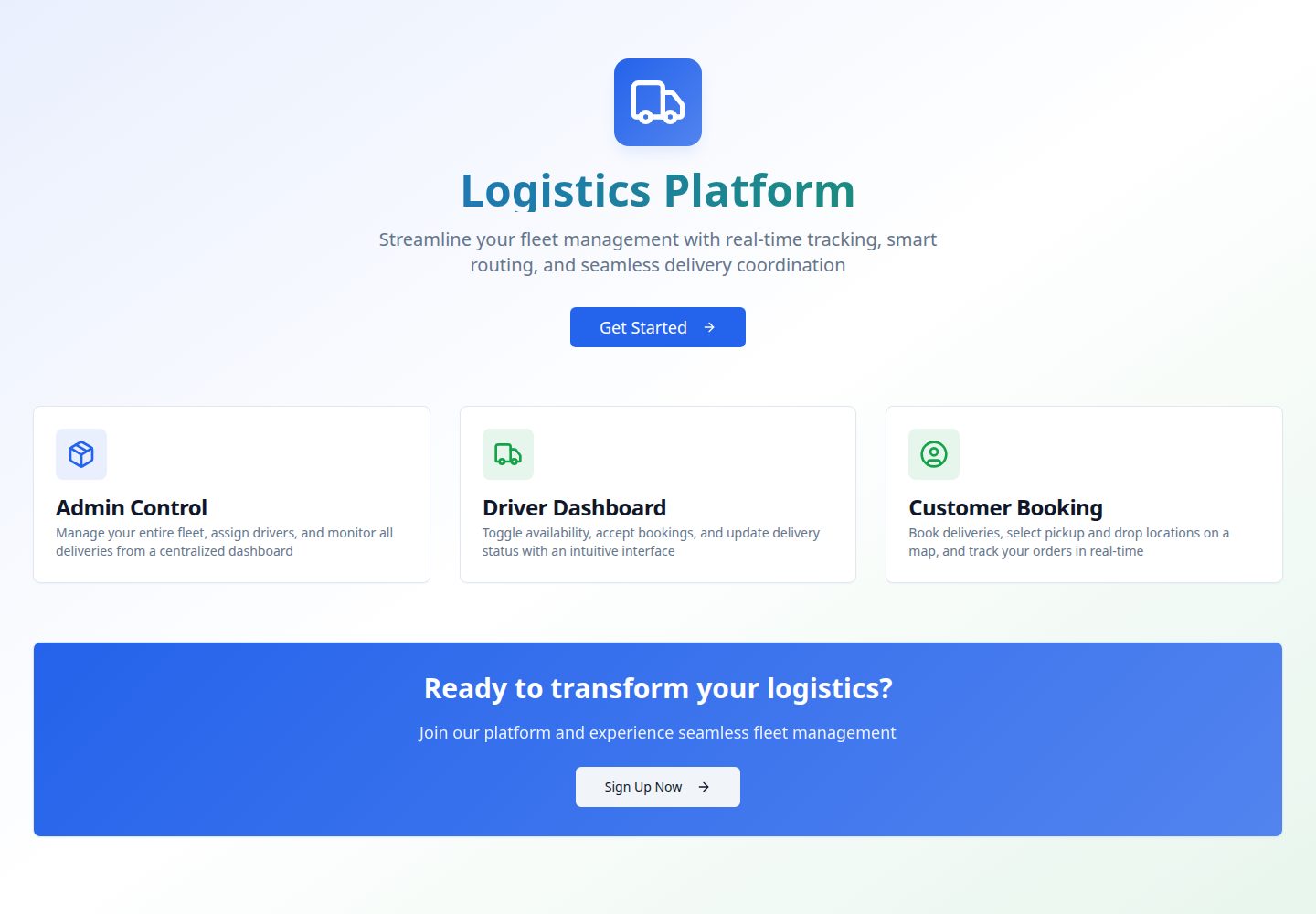 Logistics Platform public website screenshot