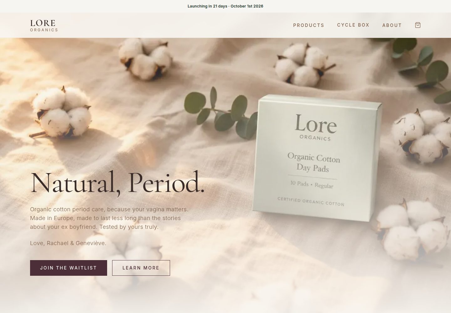 Lore Organics public website screenshot