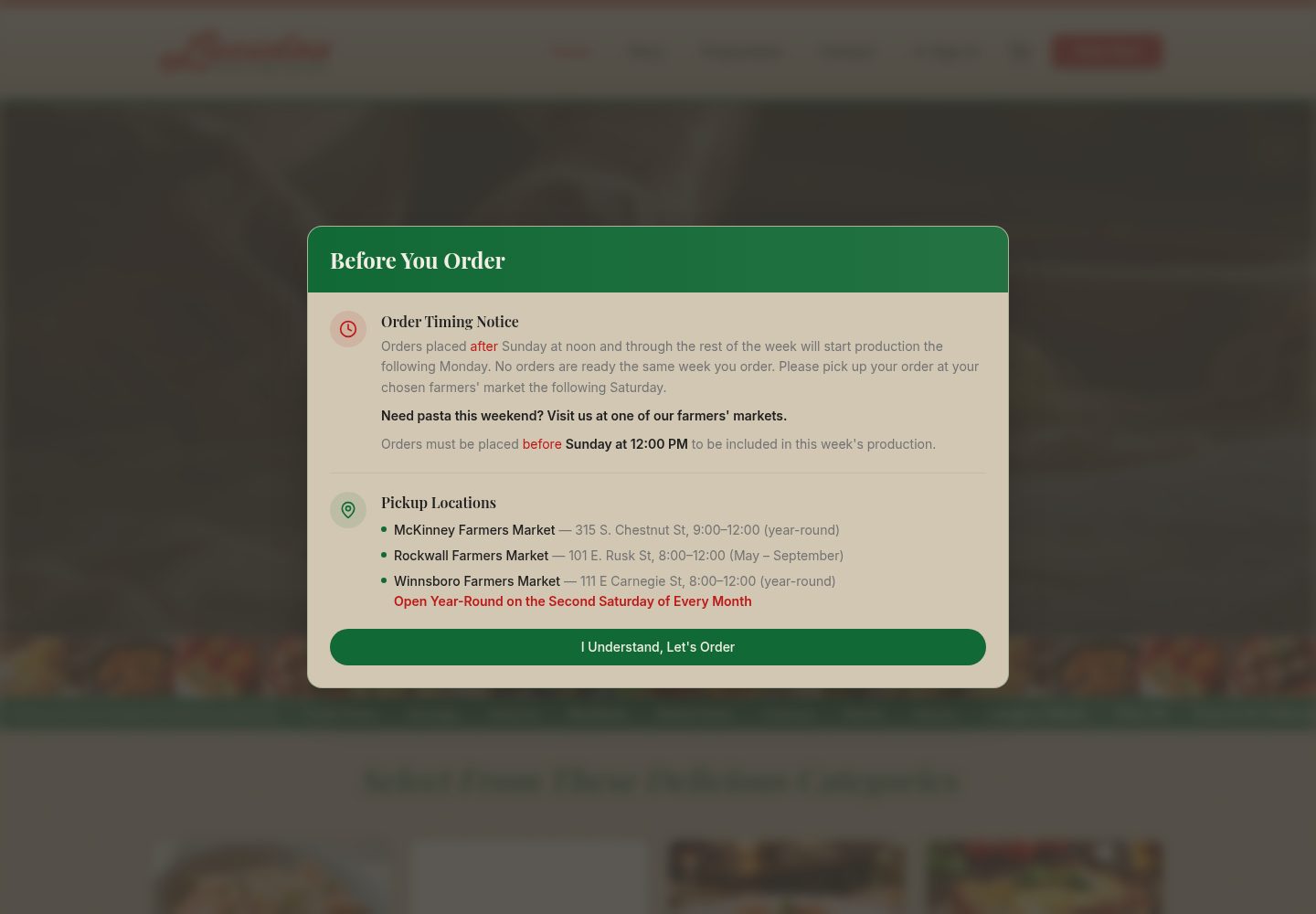 Lucido's Pasta & Italian Specialties public website screenshot