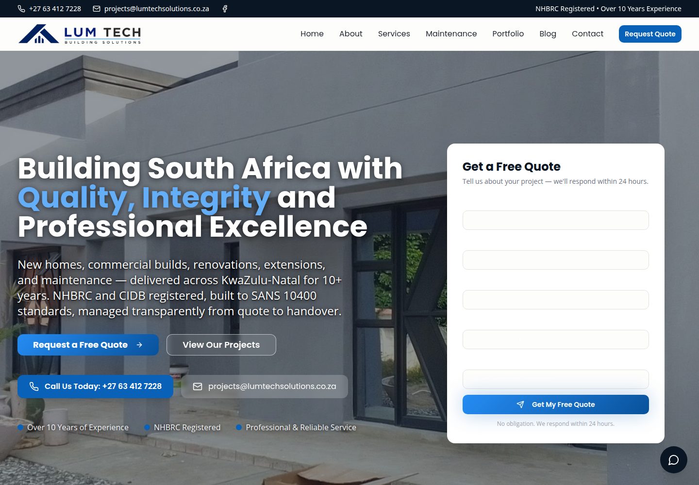 Lum Tech Building Solutions public website screenshot