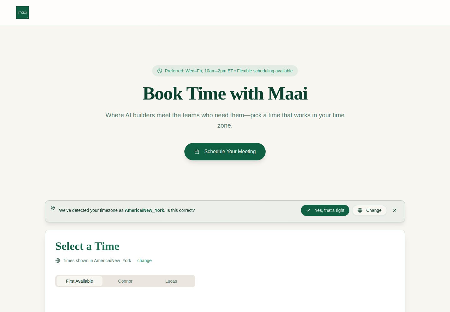 Maai public website screenshot