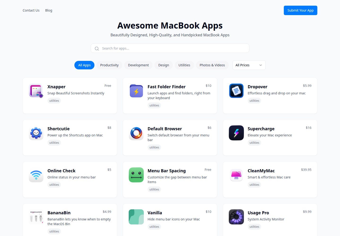Macbook Apps public website screenshot