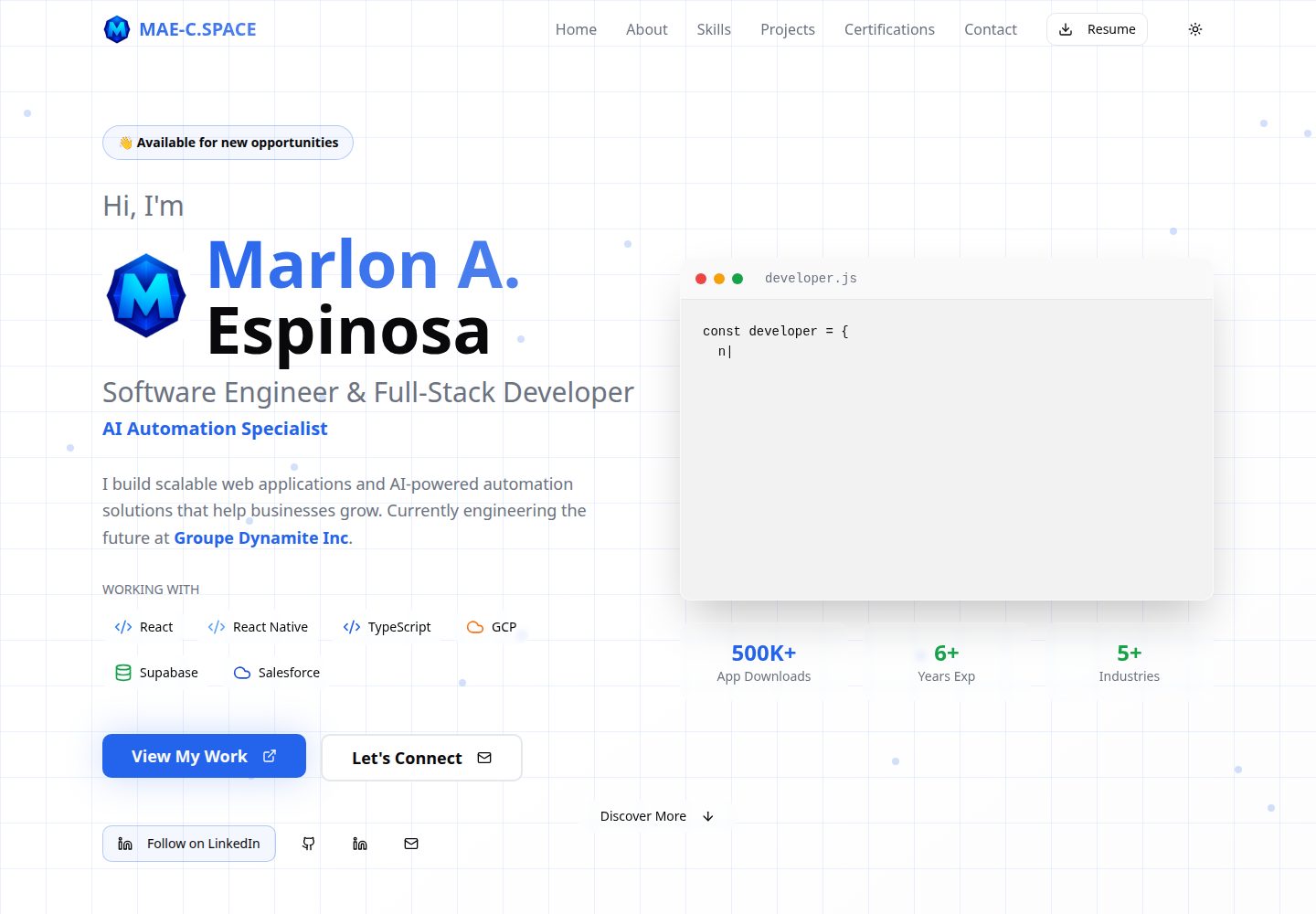 MAE-C.SPACE public website screenshot