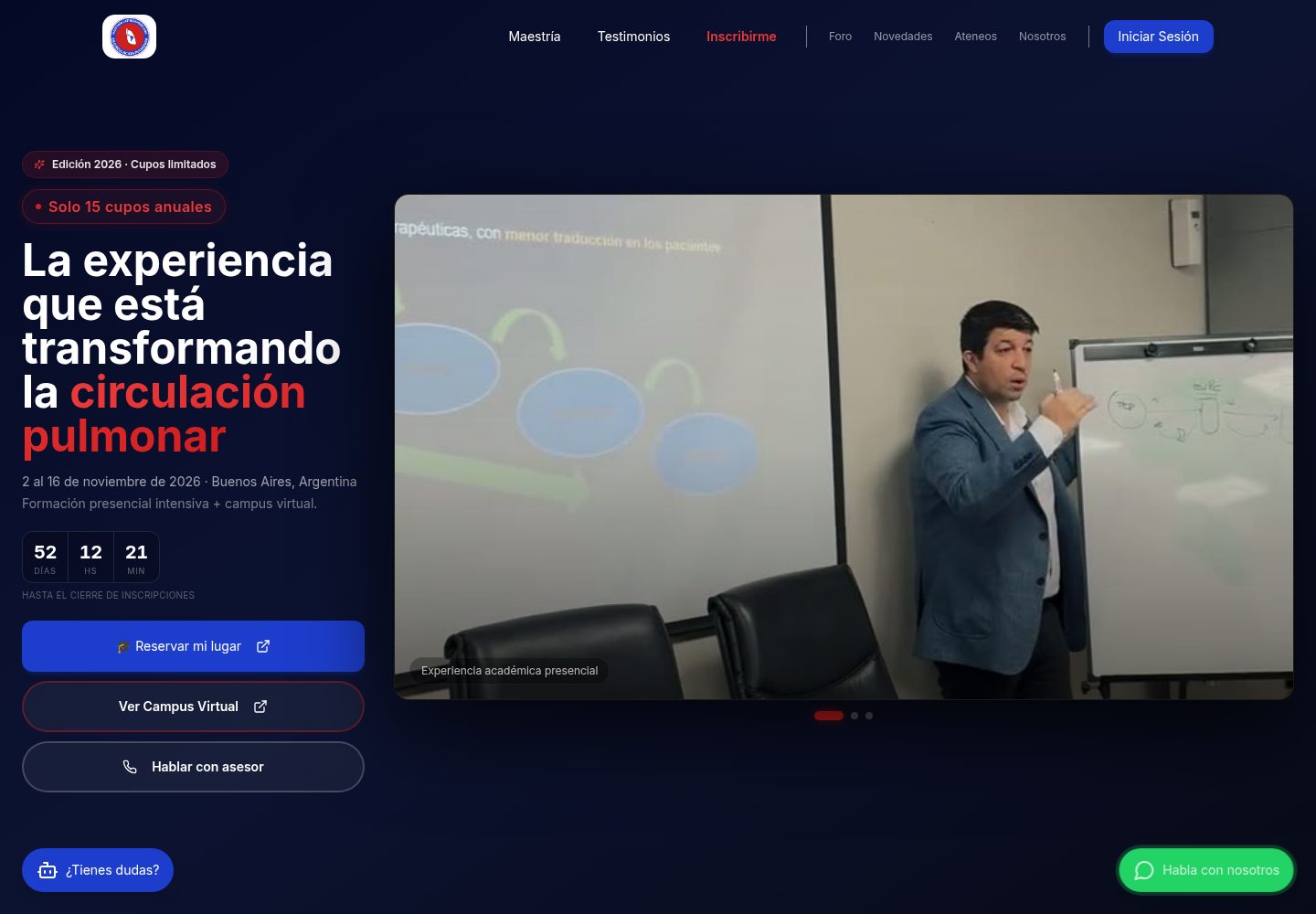 Maestría Latinoamericana en Circulación Pulmonar public website screenshot