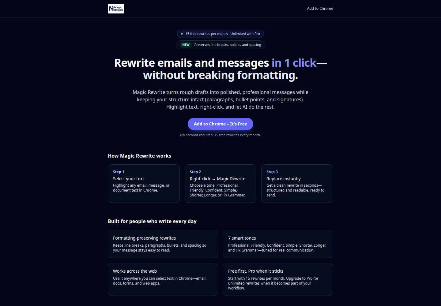 Magic Rewrite public website screenshot