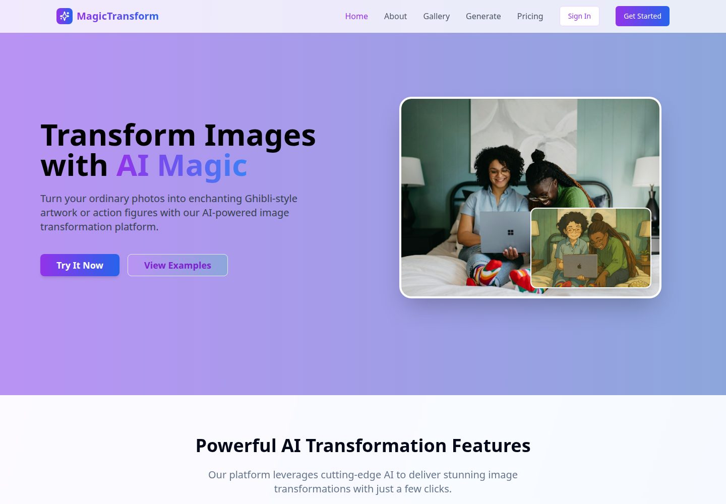 MagicTransform public website screenshot