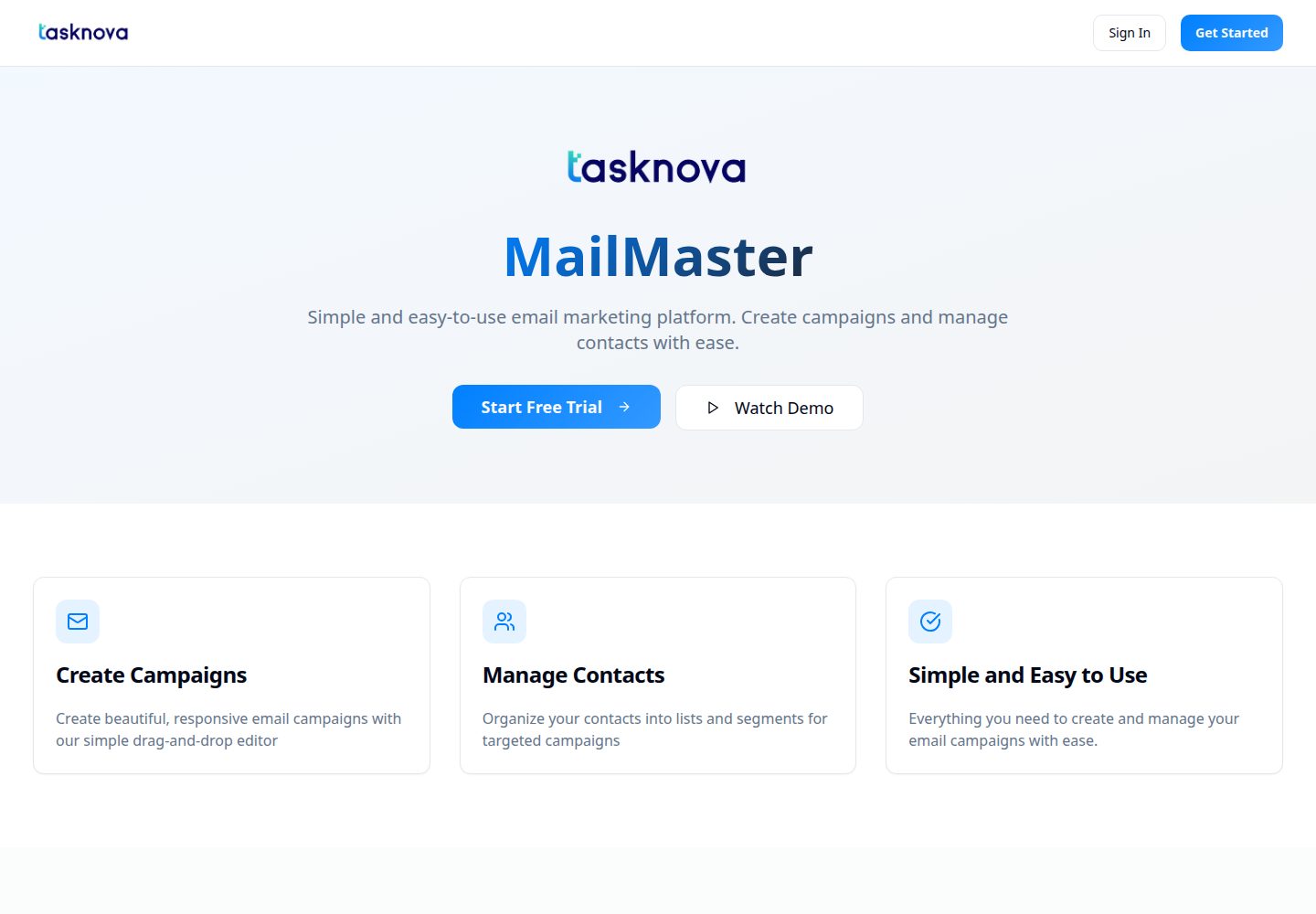 MailMaster public website screenshot