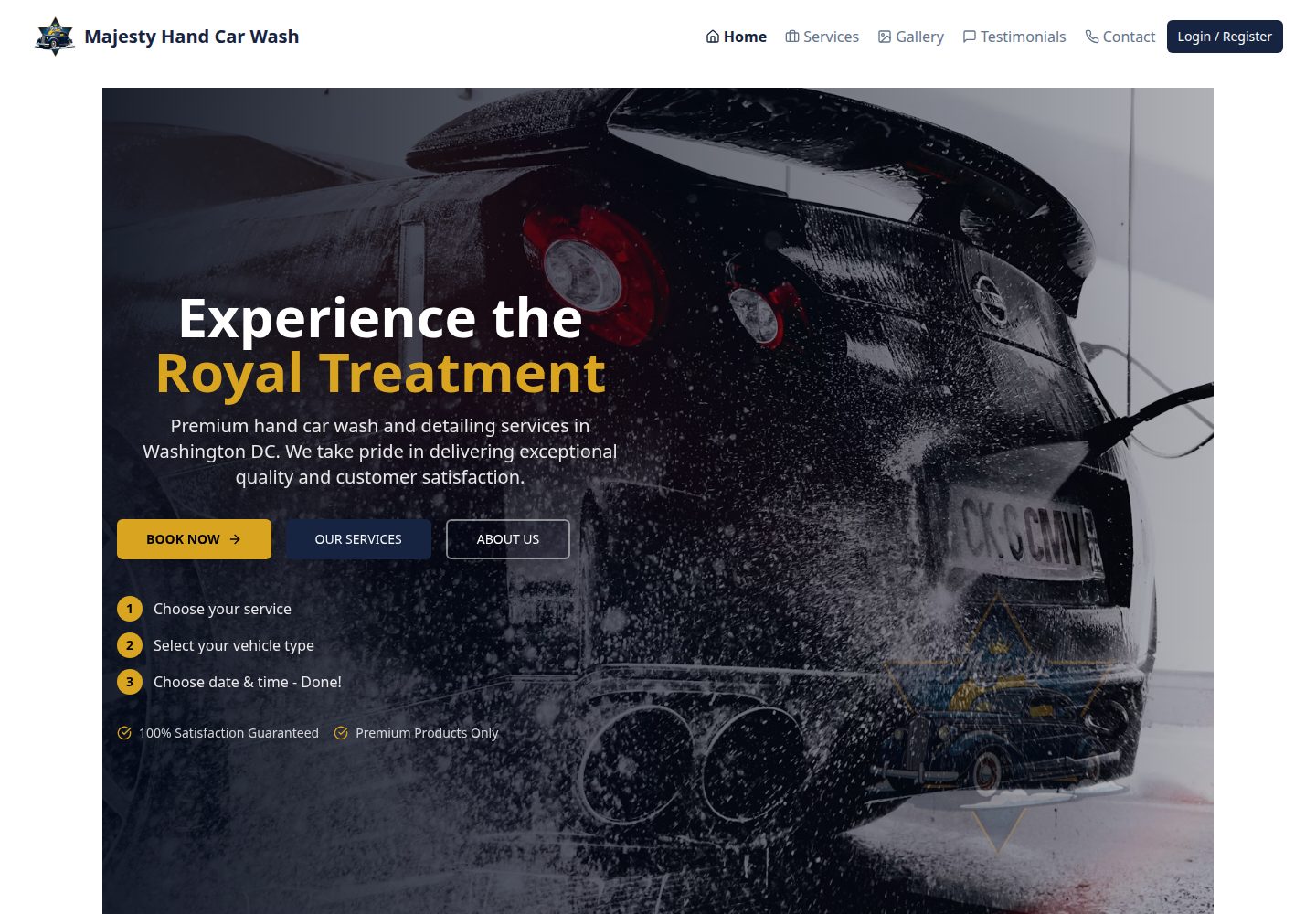Majesty Hand Car Wash public website screenshot
