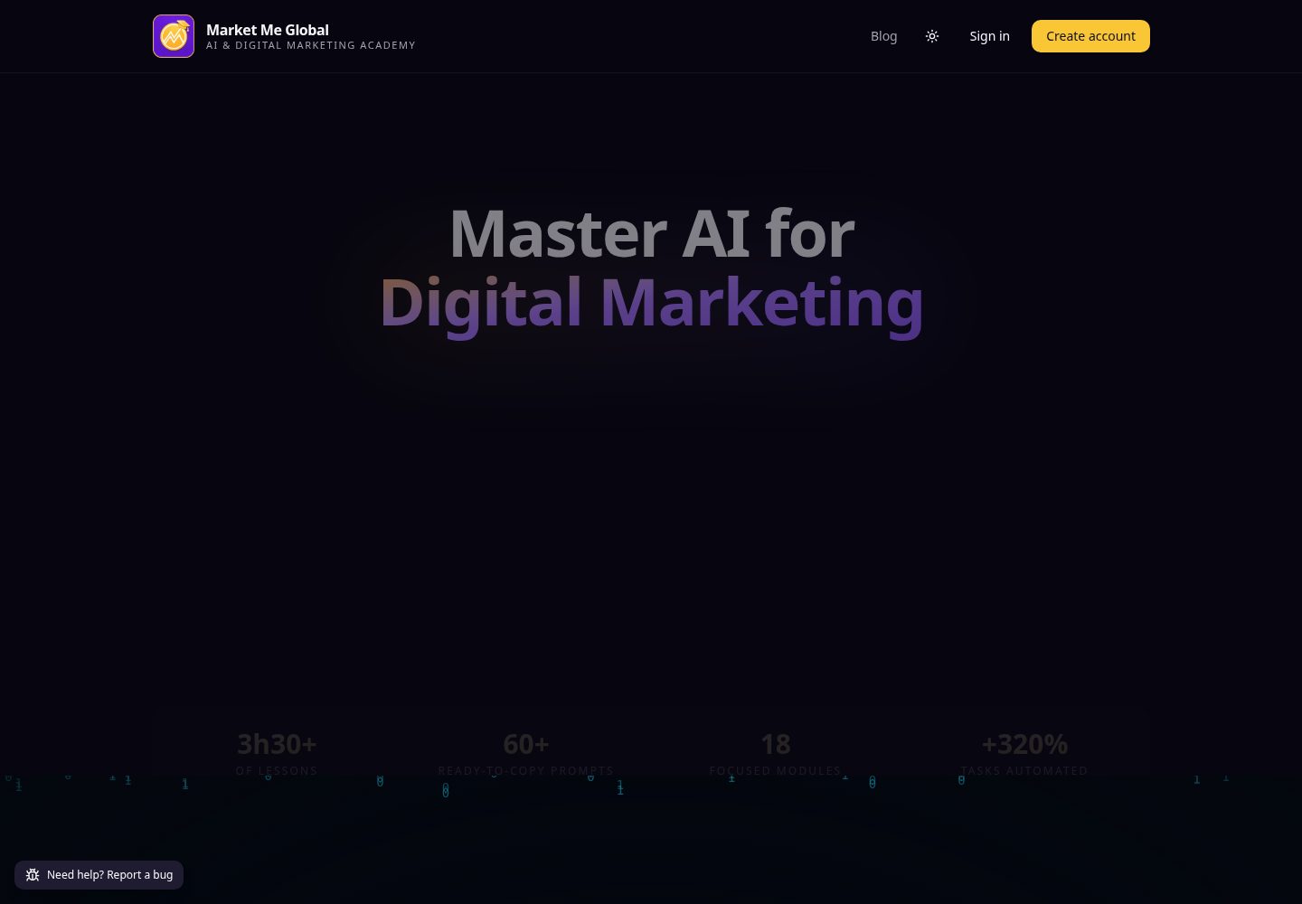 Market Me Global Academy public website screenshot
