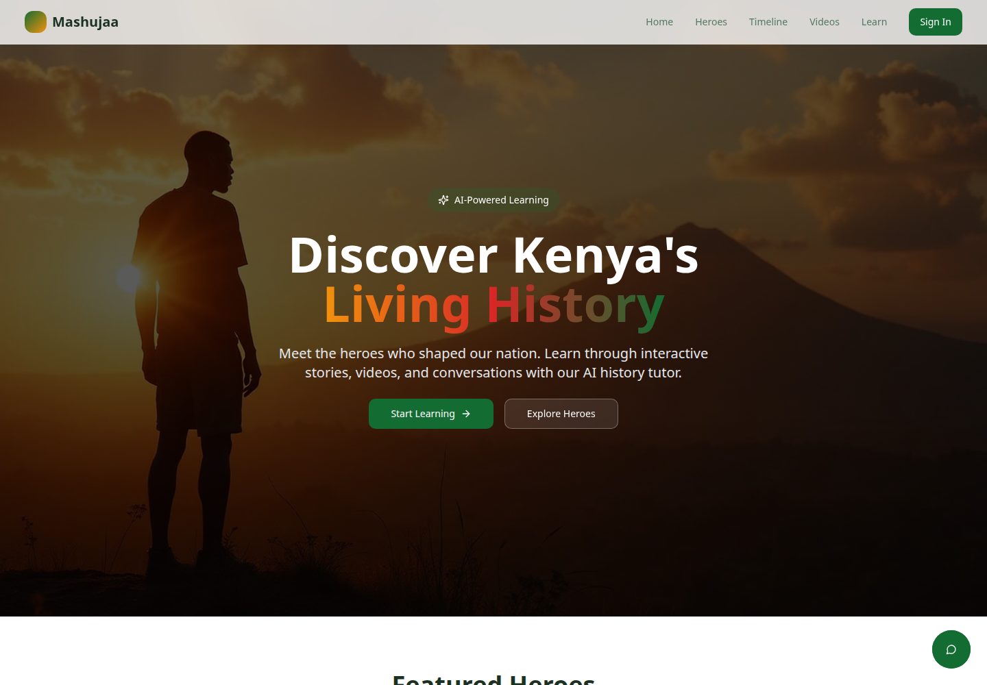 Mashujaa public website screenshot