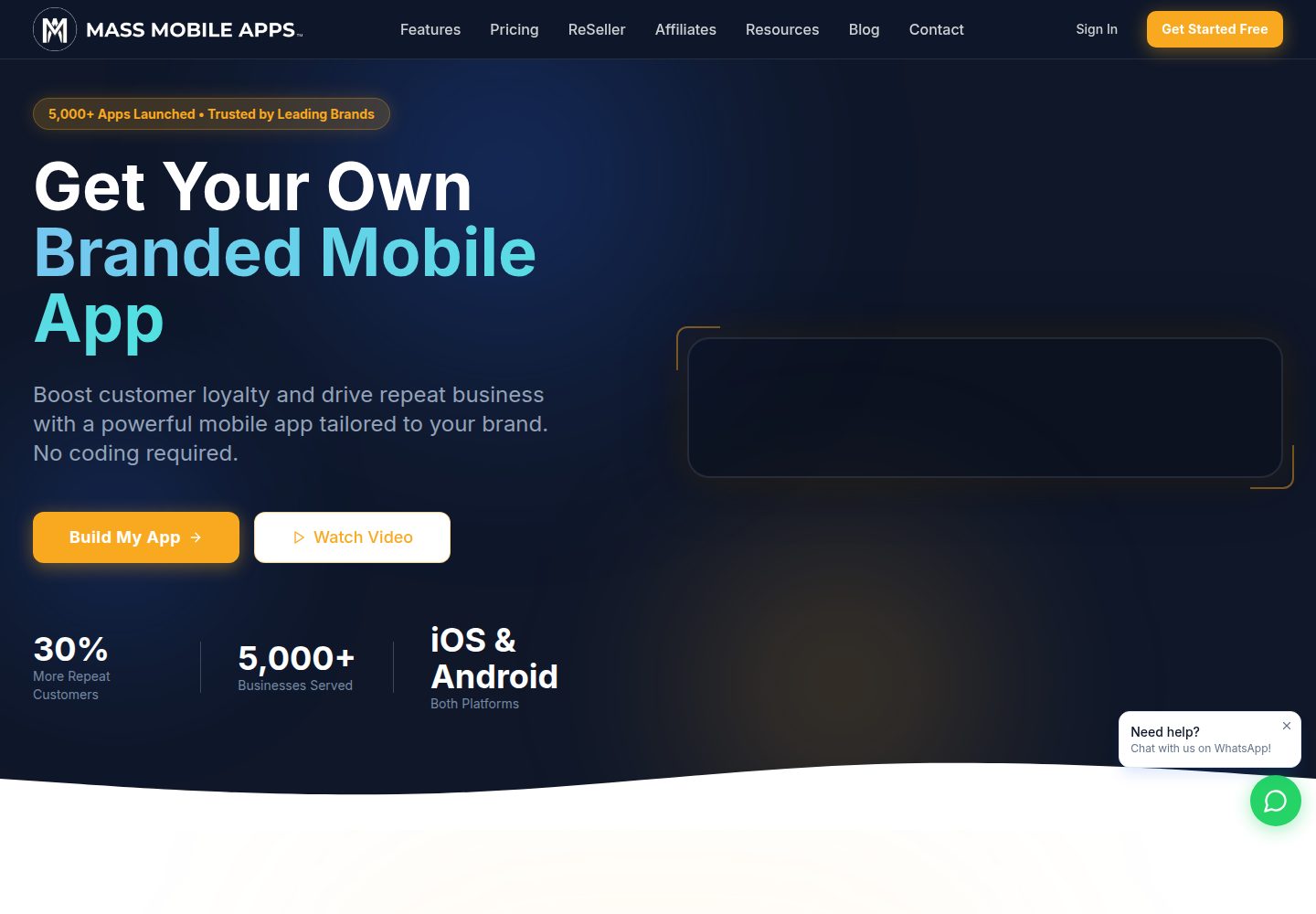 Mass Mobile Apps public website screenshot