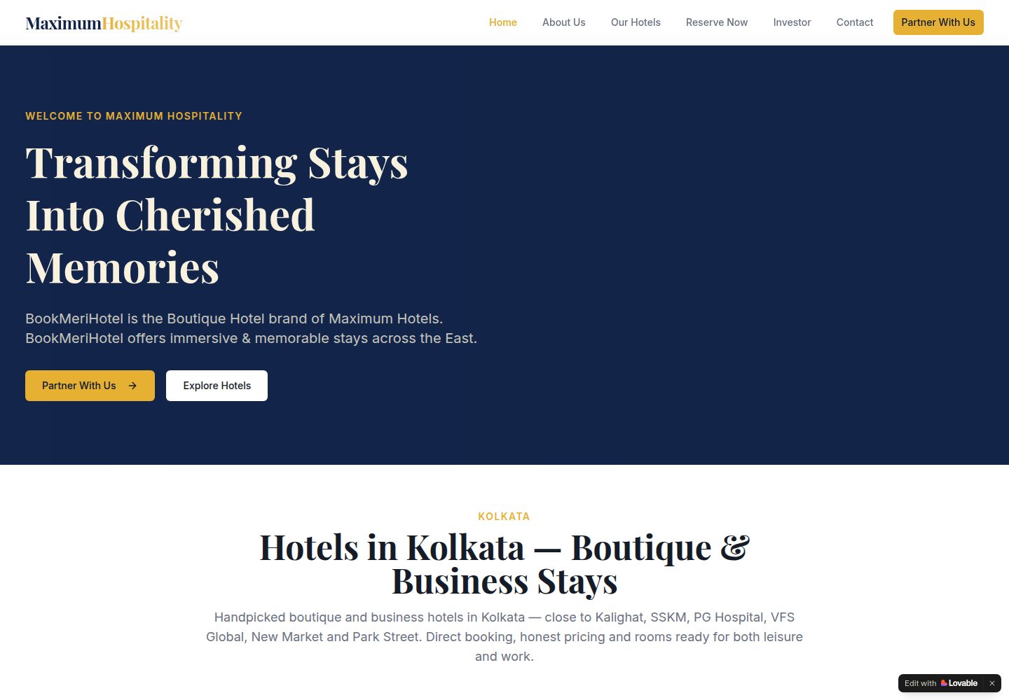 Maximum Hospitality public website screenshot