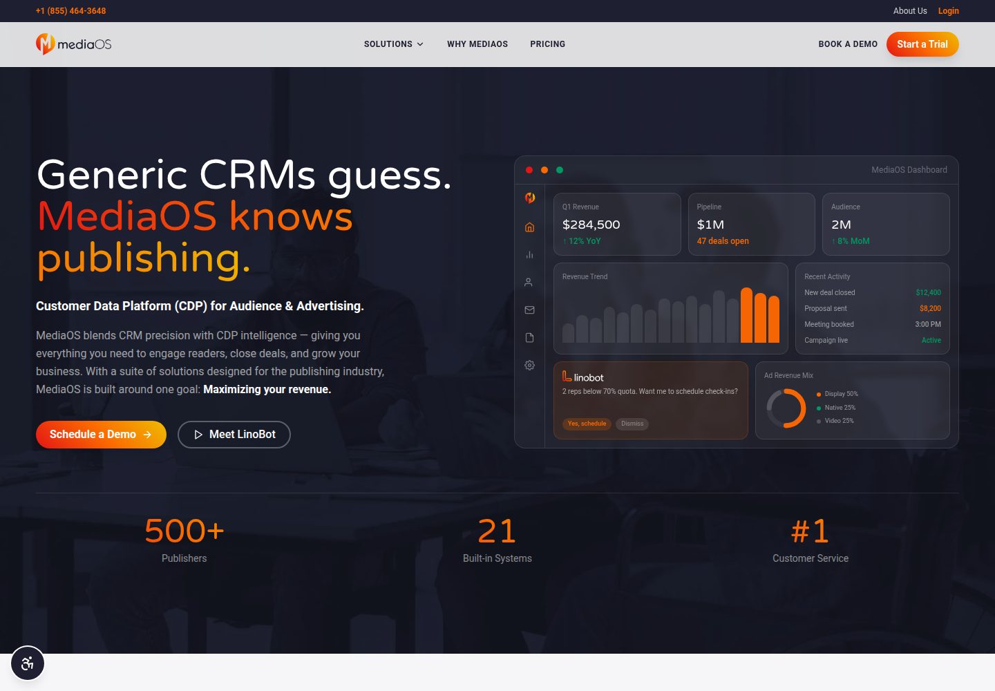 MediaOS public website screenshot