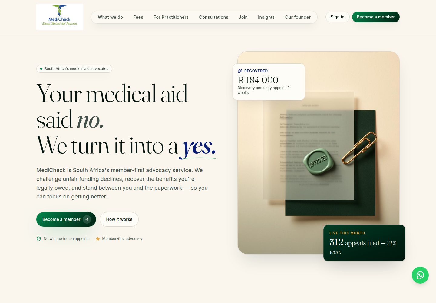 MediCheck public website screenshot