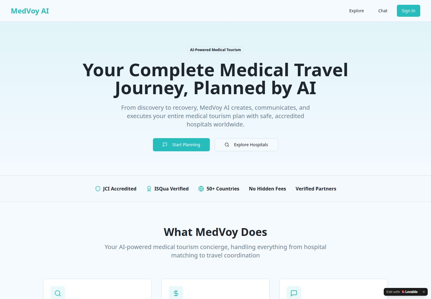 MedVoy AI public website screenshot