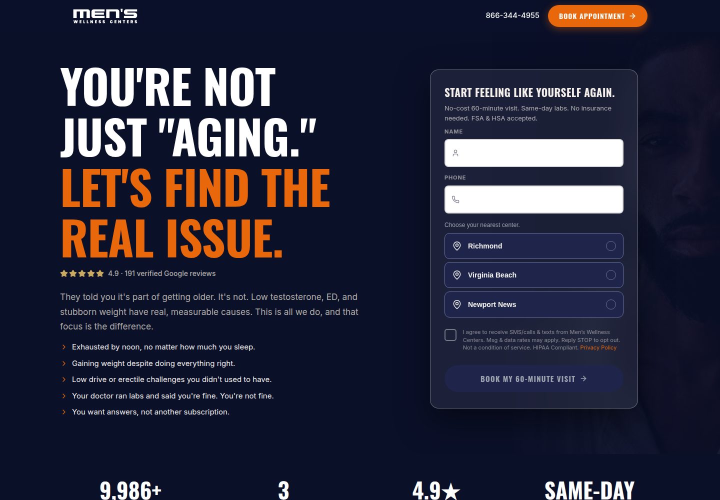 Men's Wellness Centers public website screenshot