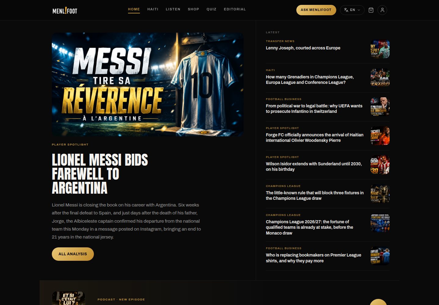 Menlifoot public website screenshot