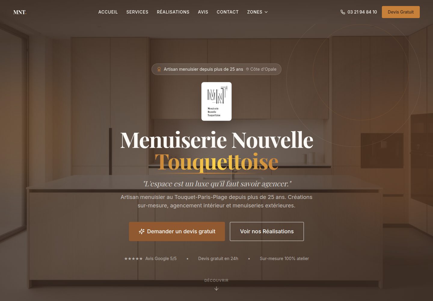Menuiserie Nouvelle Touquettoise public website screenshot