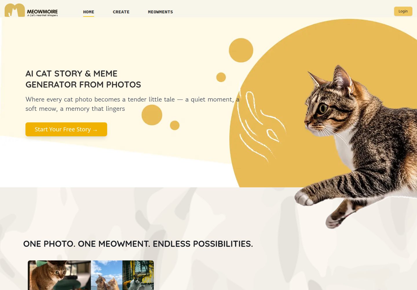 Meowmoire public website screenshot