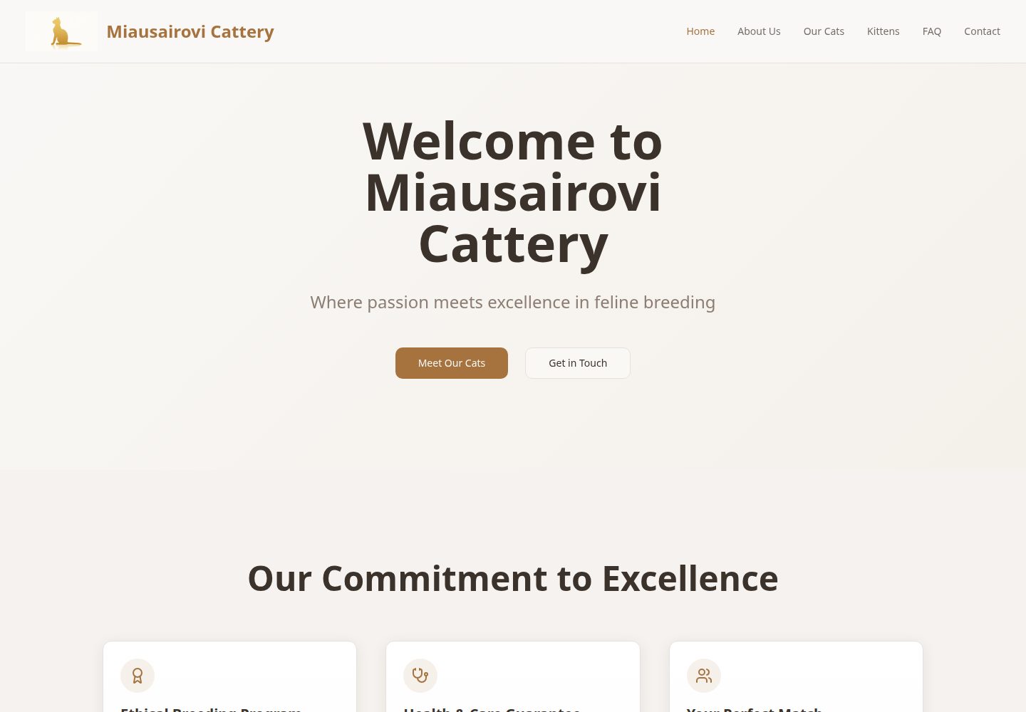 Miausairovi Cattery public website screenshot