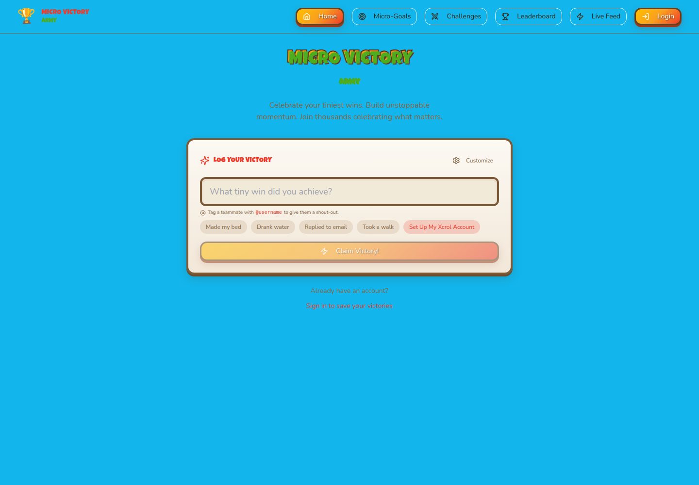 Micro Victory Army public website screenshot