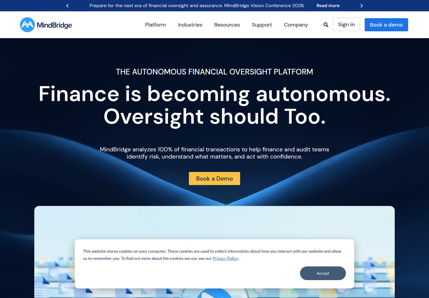 MindBridge public website screenshot