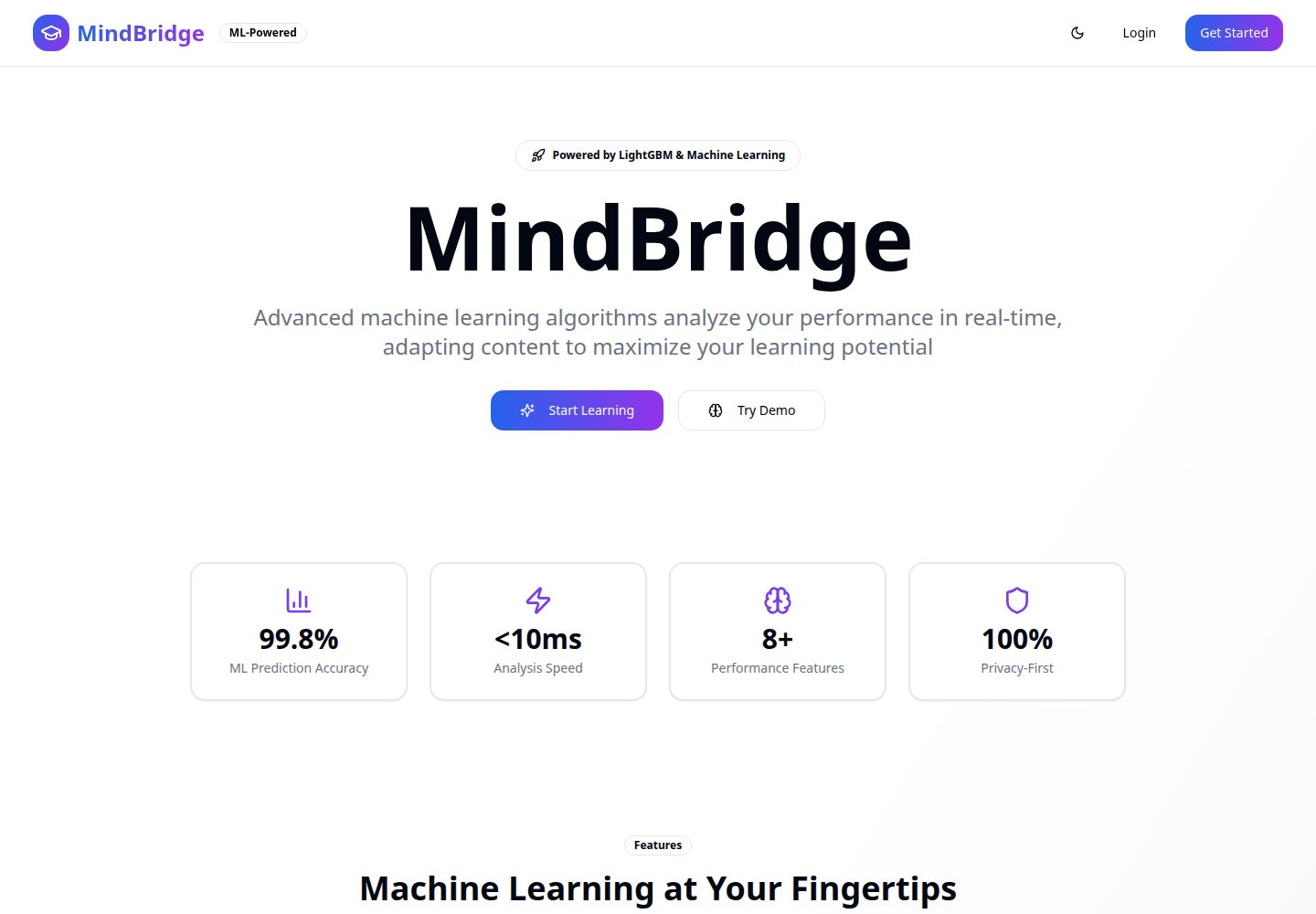 MindBridge public website screenshot