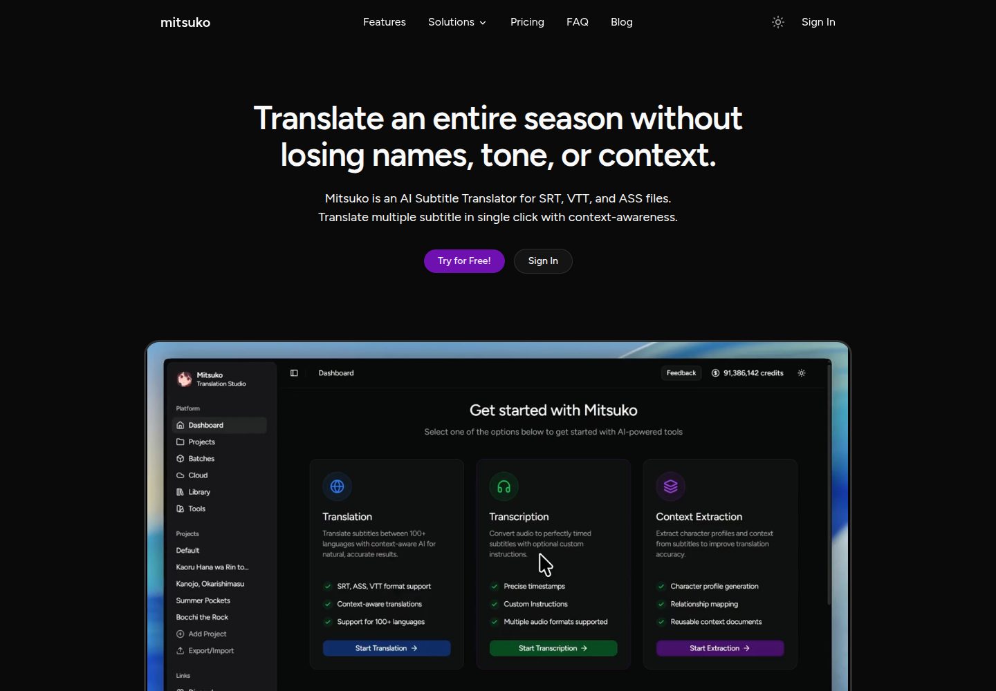 Mitsuko public website screenshot
