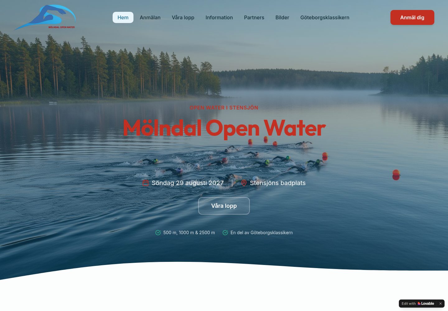 Mölndal Open Water public website screenshot