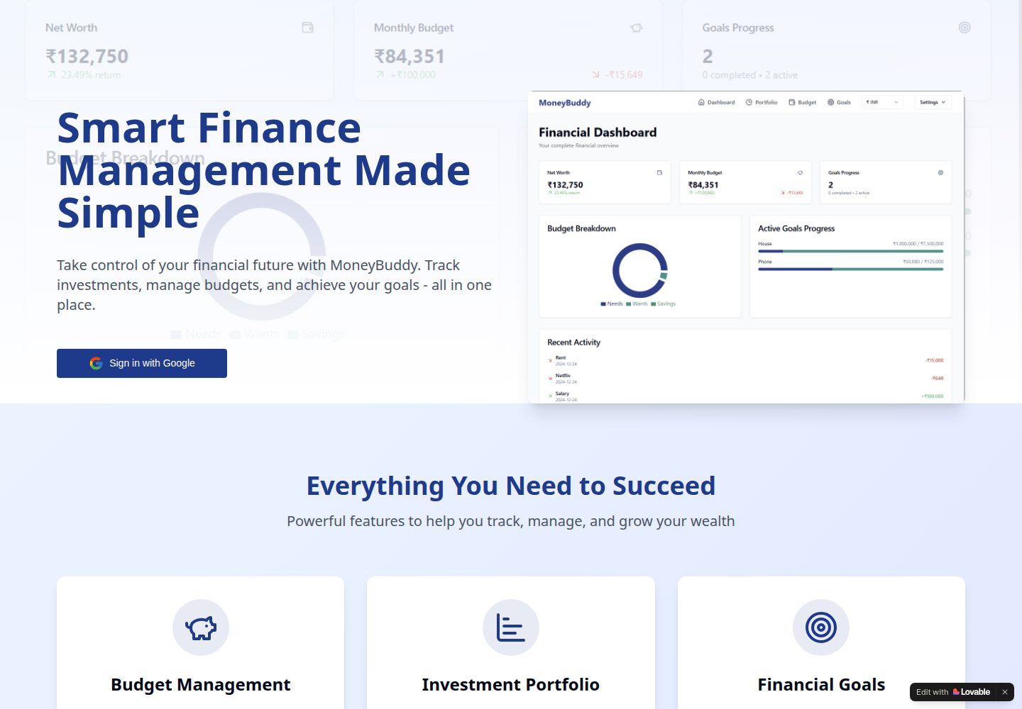 MoneyBuddy public website screenshot