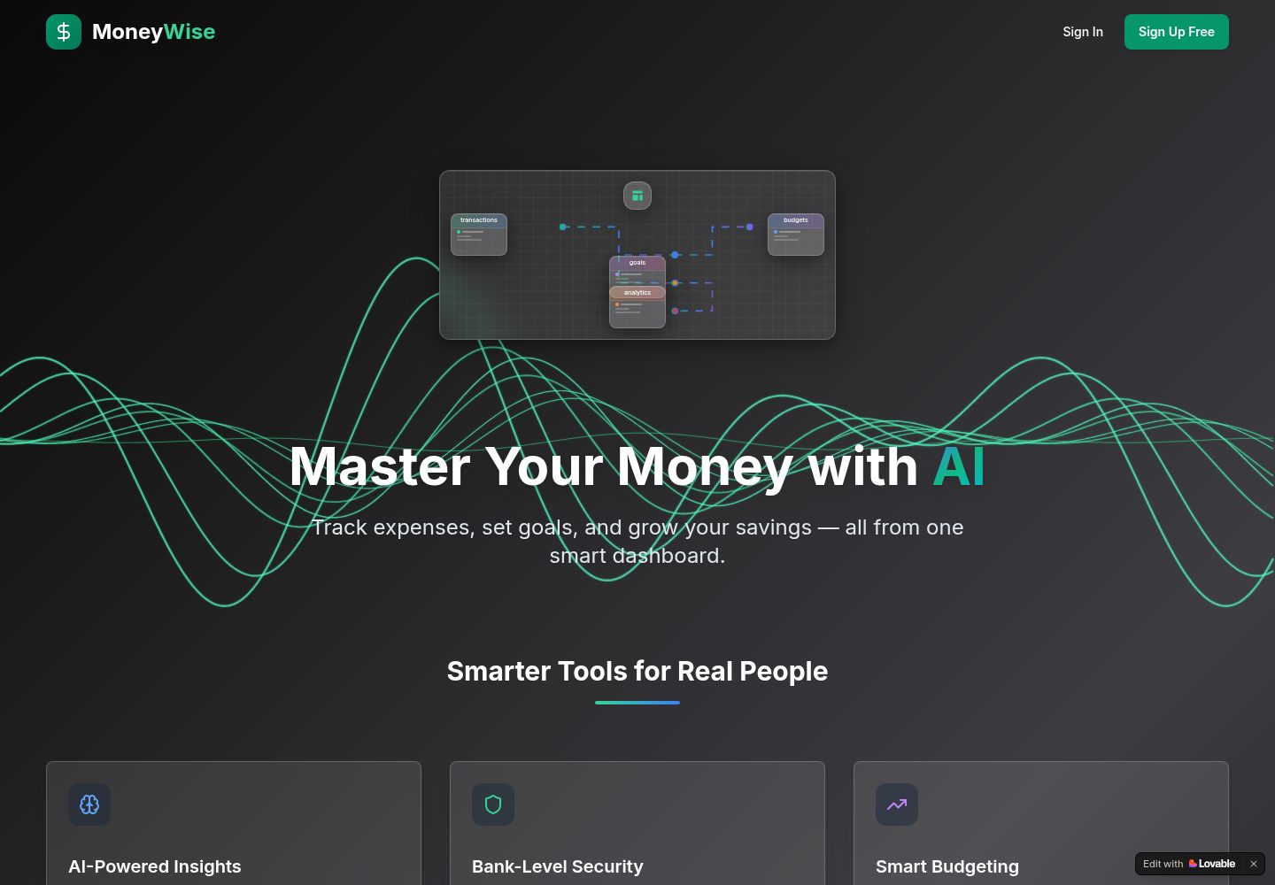 MoneyWise public website screenshot