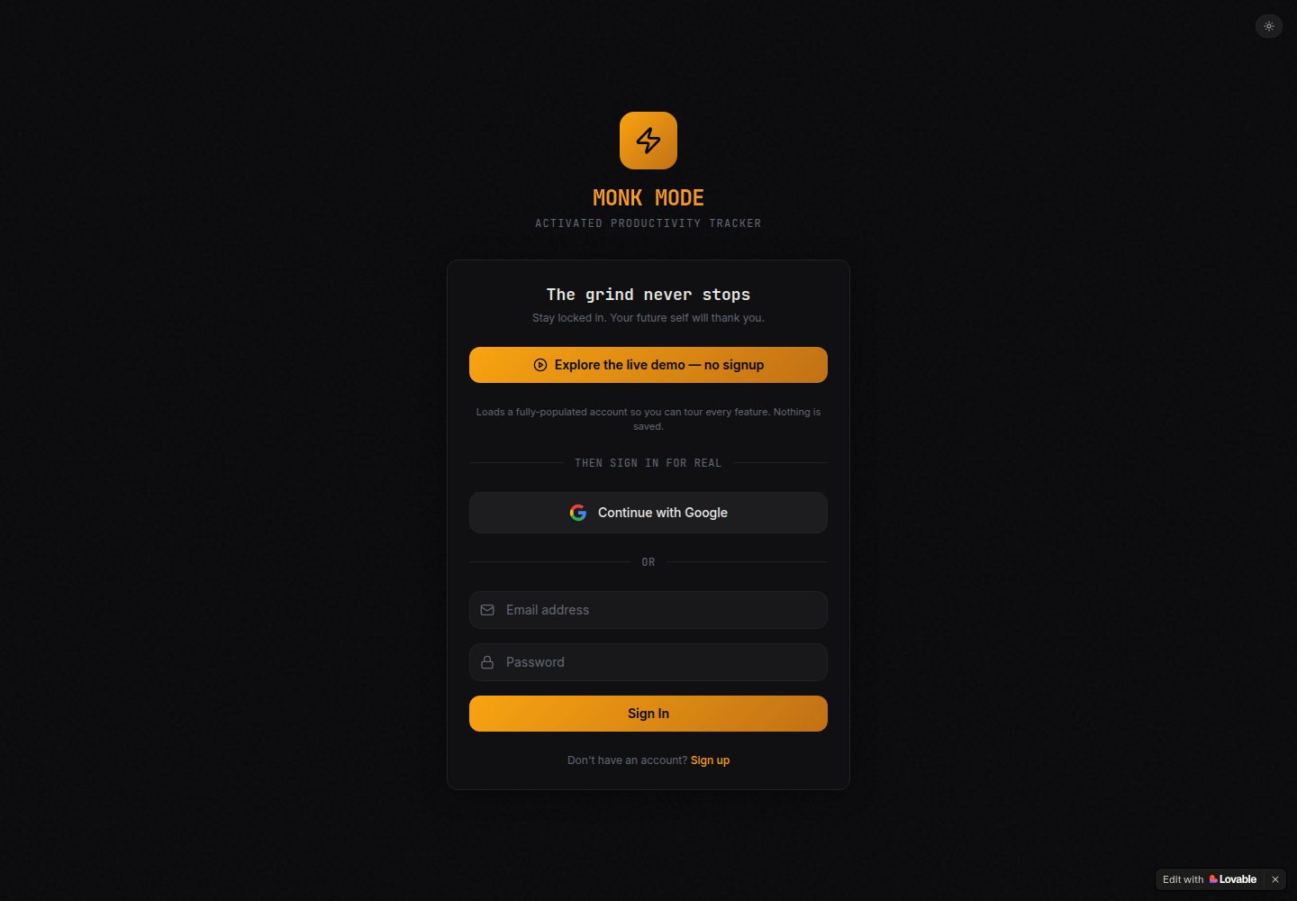 Monk Mode public website screenshot