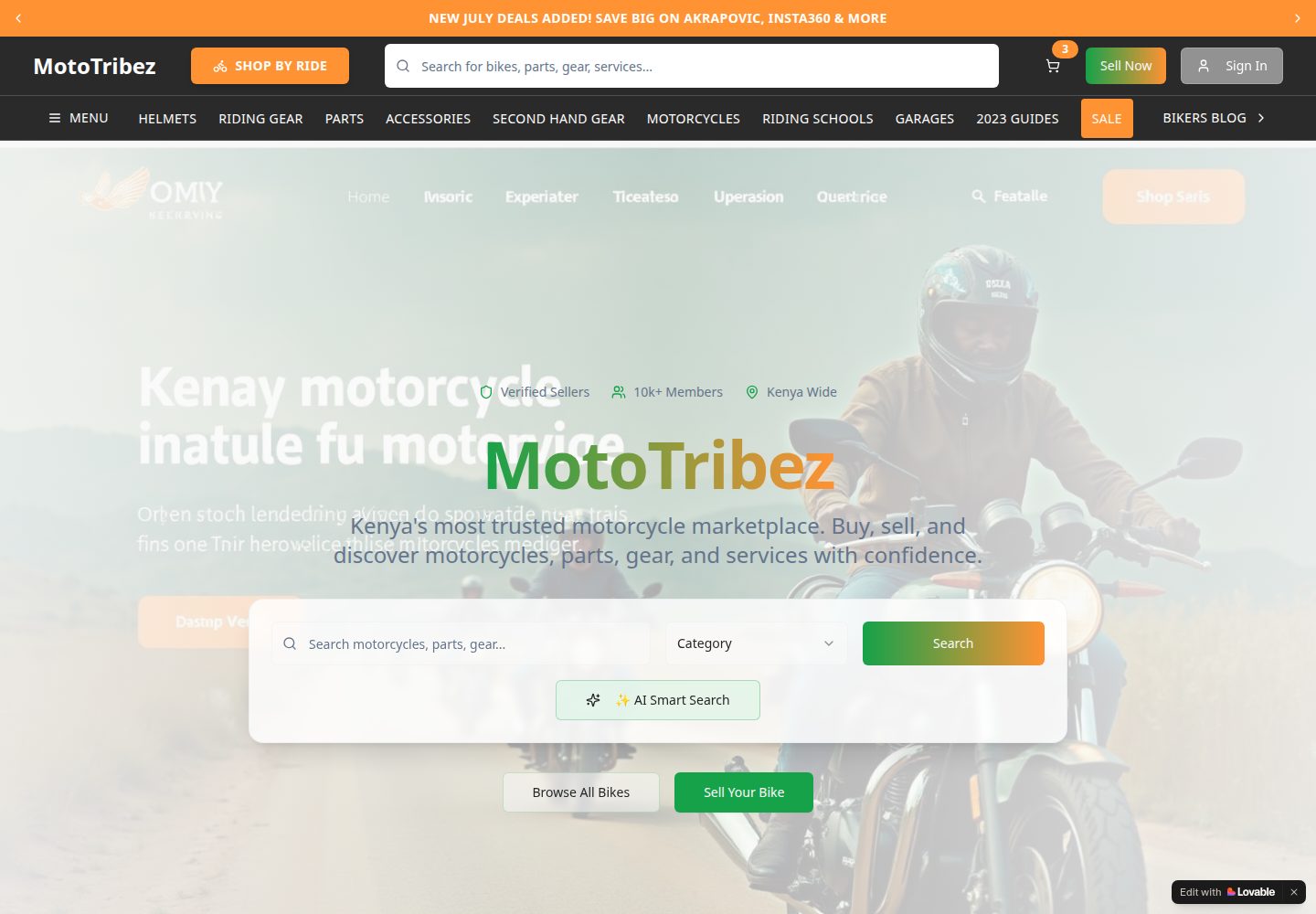 MotoTribez public website screenshot