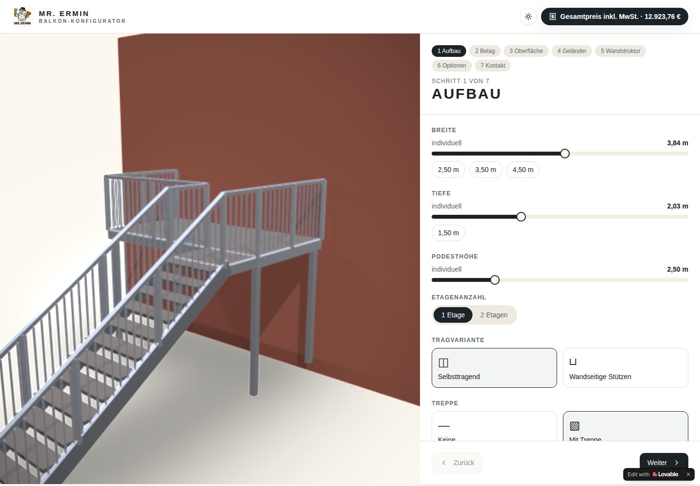 Mr. Ermin Balkon-Konfigurator public website screenshot
