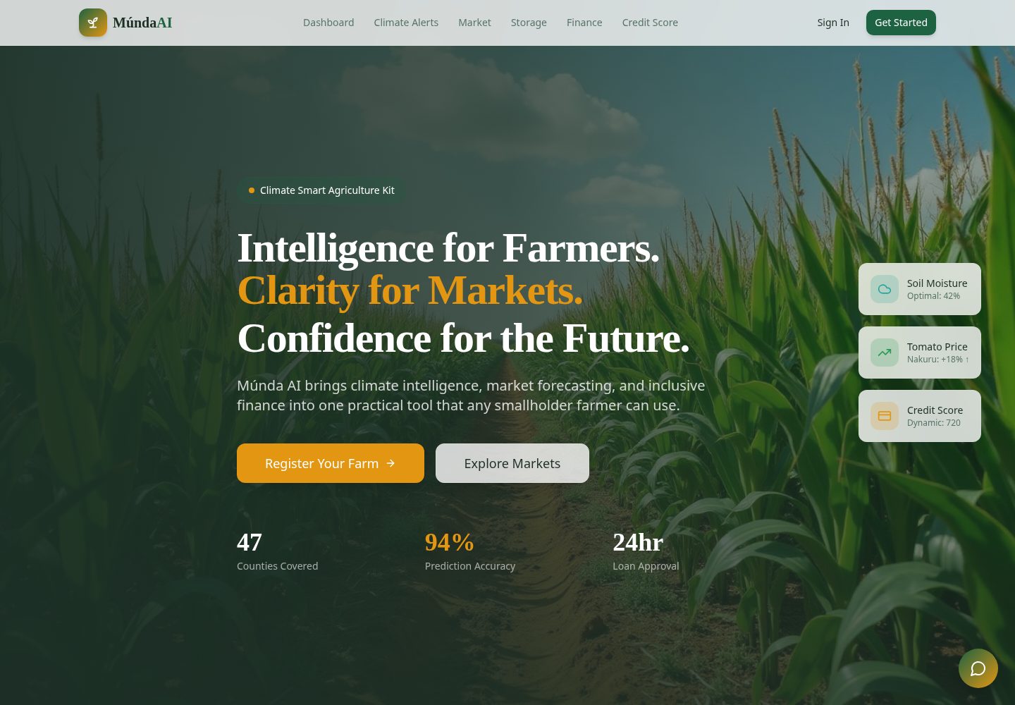 Múnda AI public website screenshot