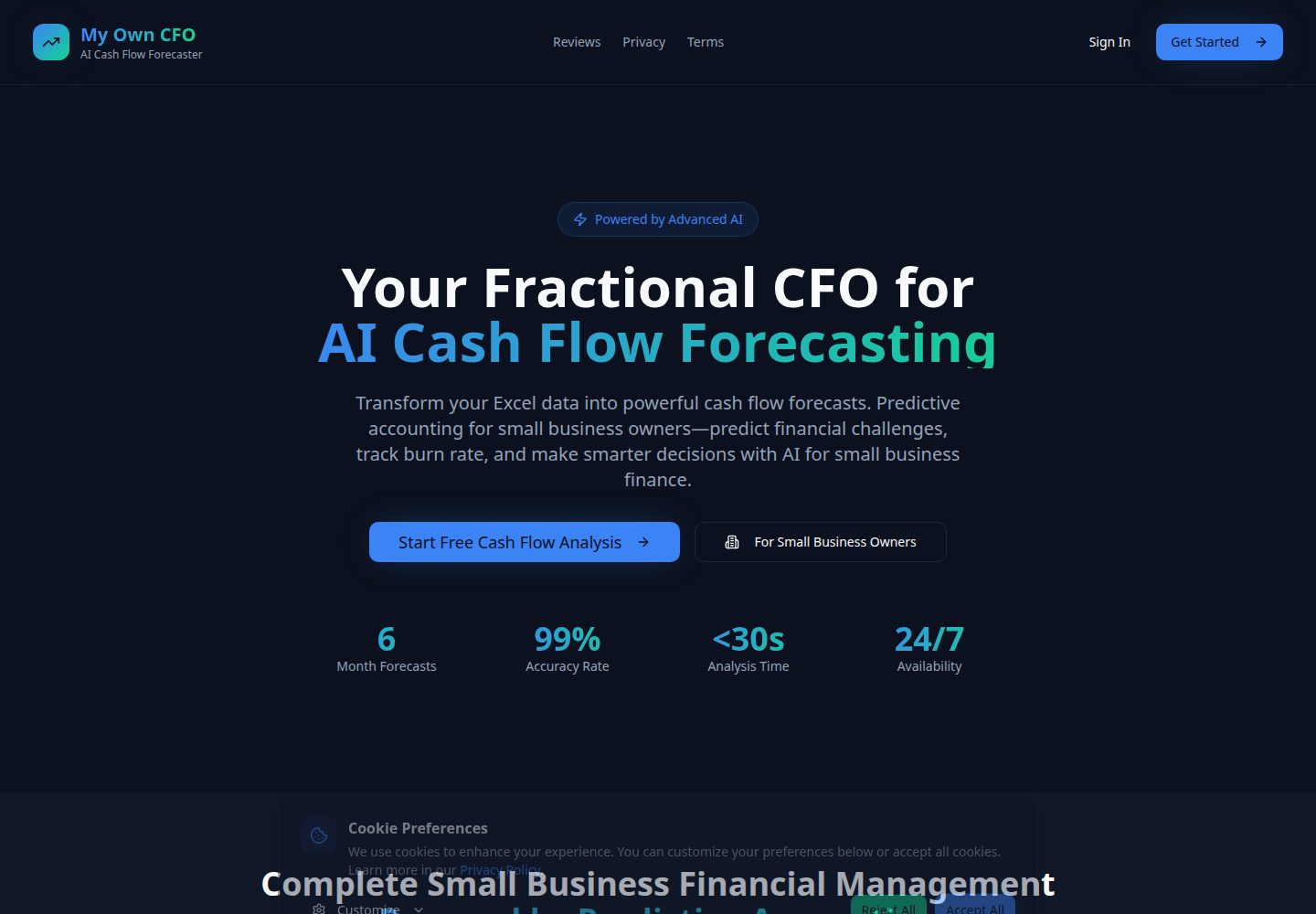 My Own CFO public website screenshot