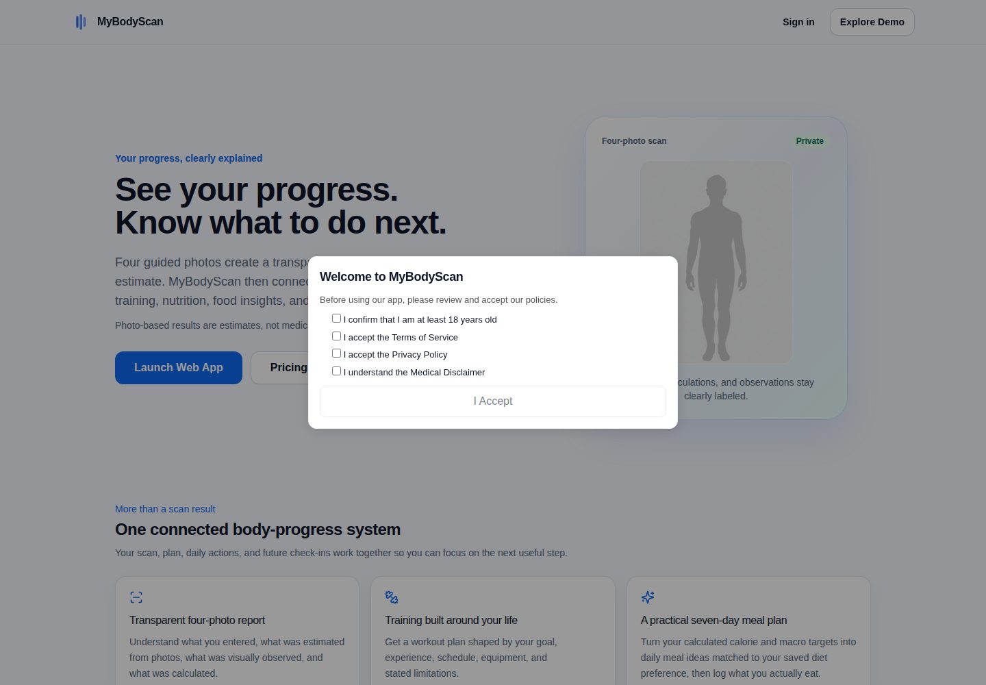 MyBodyScan public website screenshot