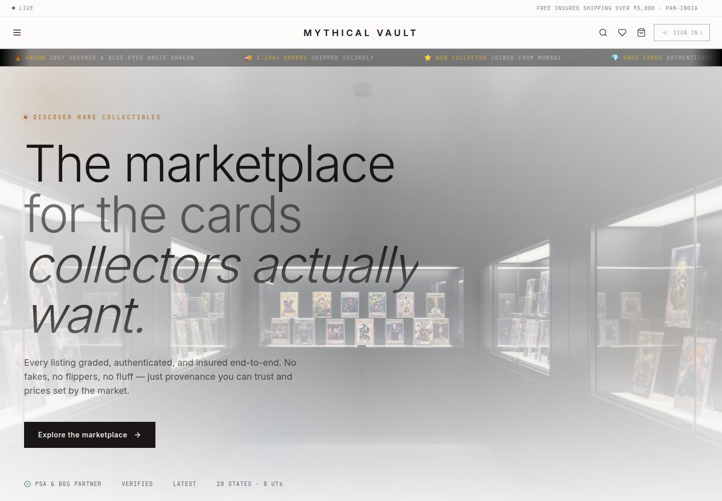 MYTHICAL VAULT public website screenshot