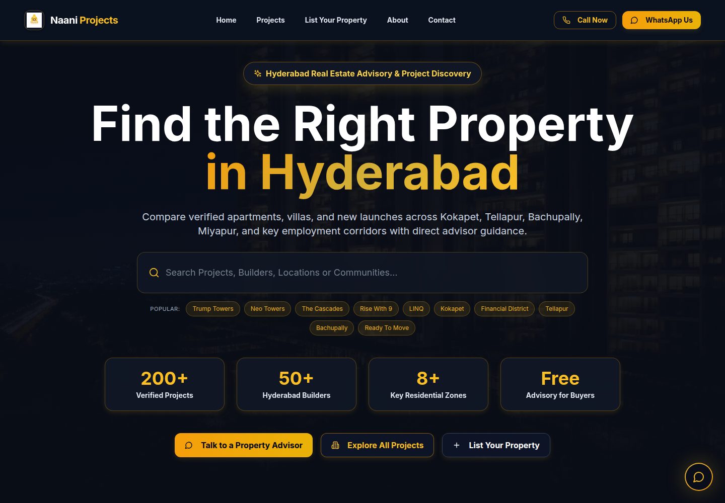 Naani Projects public website screenshot