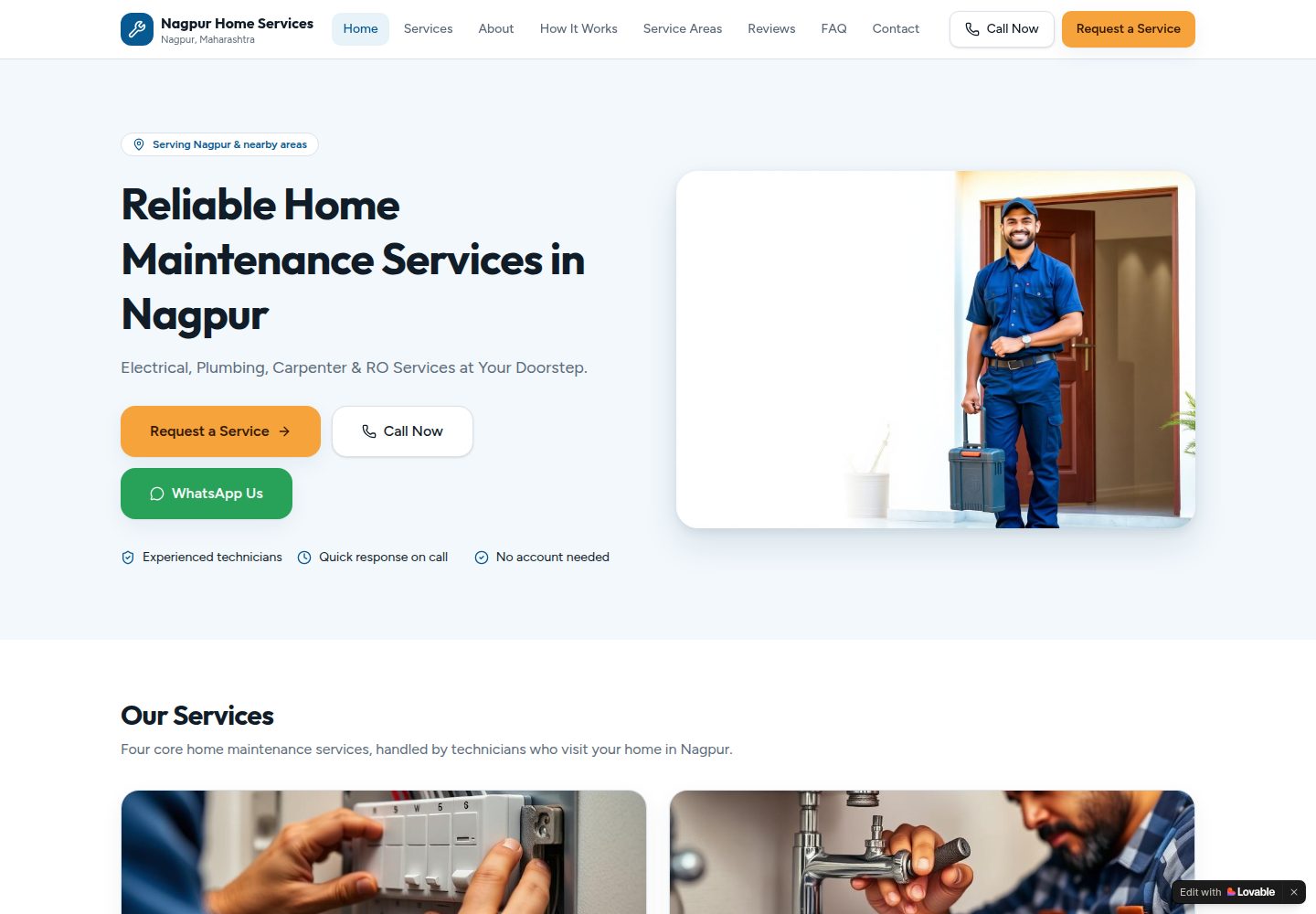 Nagpur Home Services public website screenshot