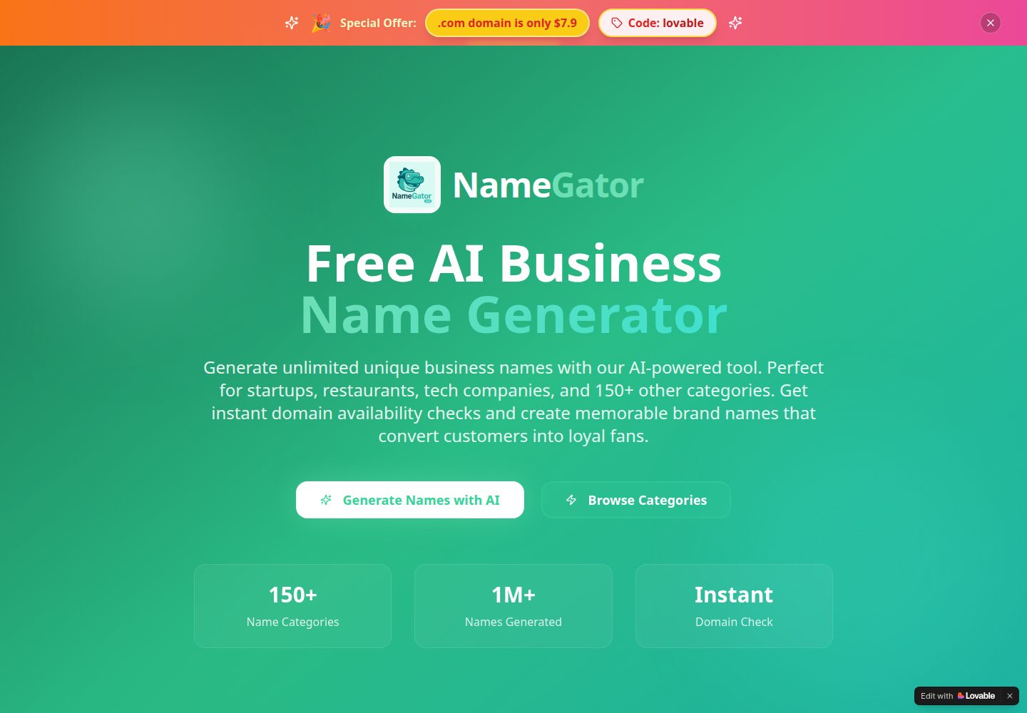 NameGator public website screenshot