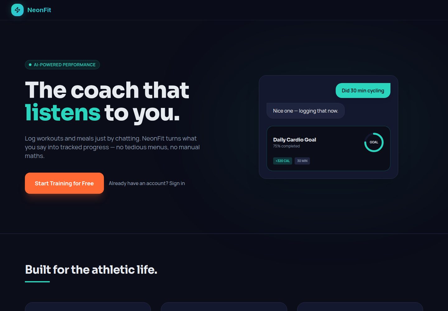 NeonFit public website screenshot