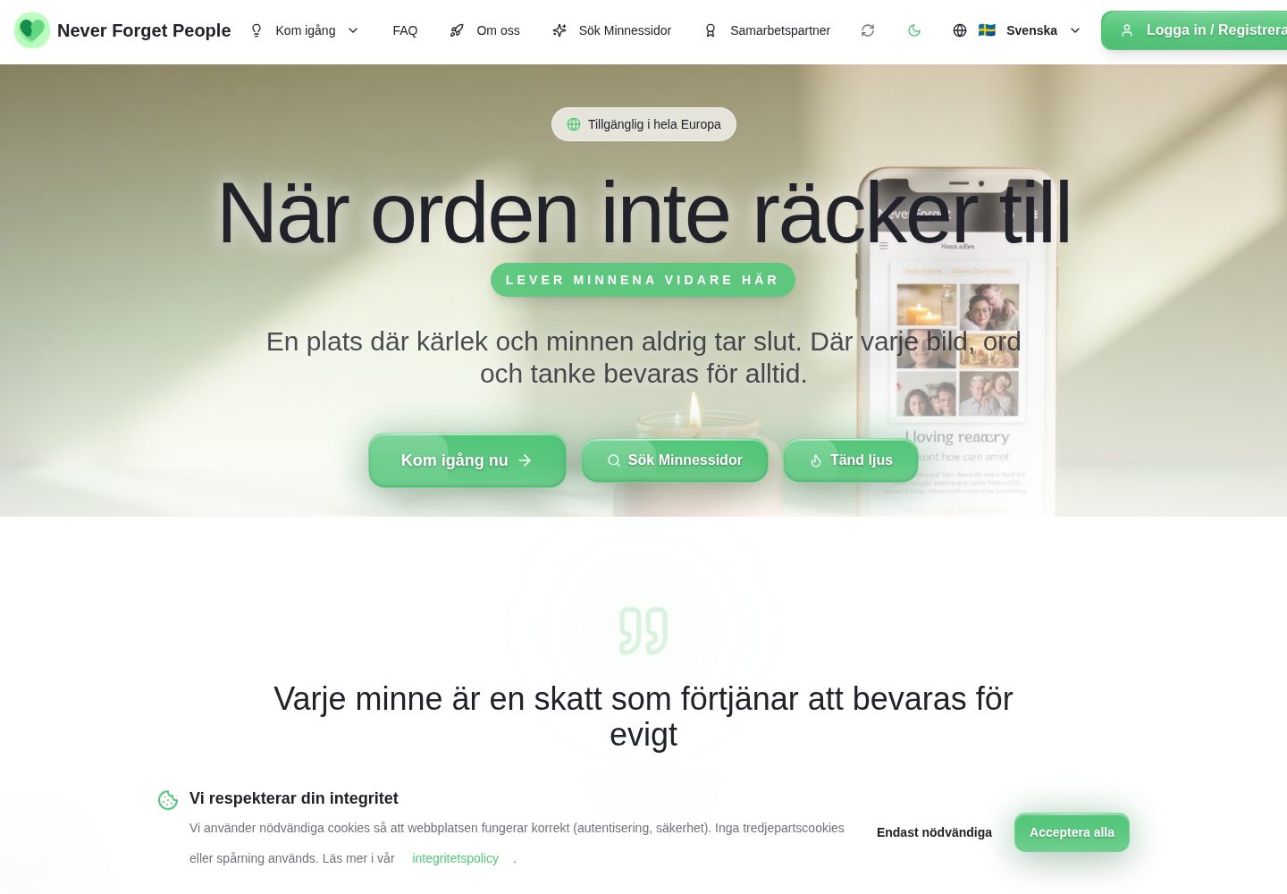 NeverForget People public website screenshot