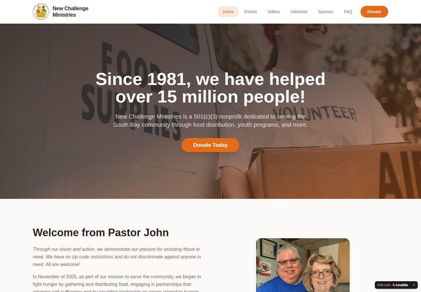 New Challenge Ministries public website screenshot
