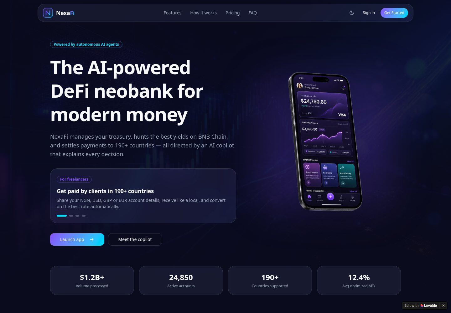 NexaFi public website screenshot