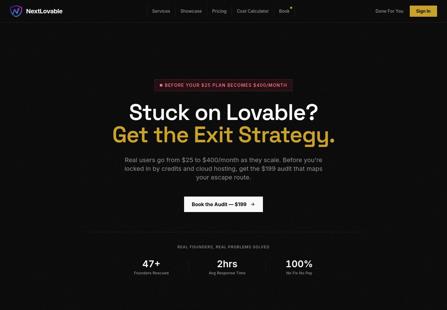 NextLovable public website screenshot
