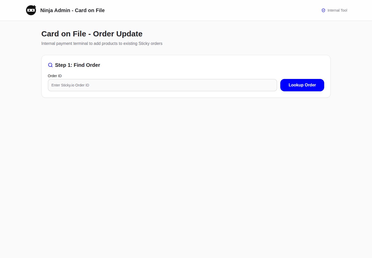 Ninja Admin - Card on File public website screenshot